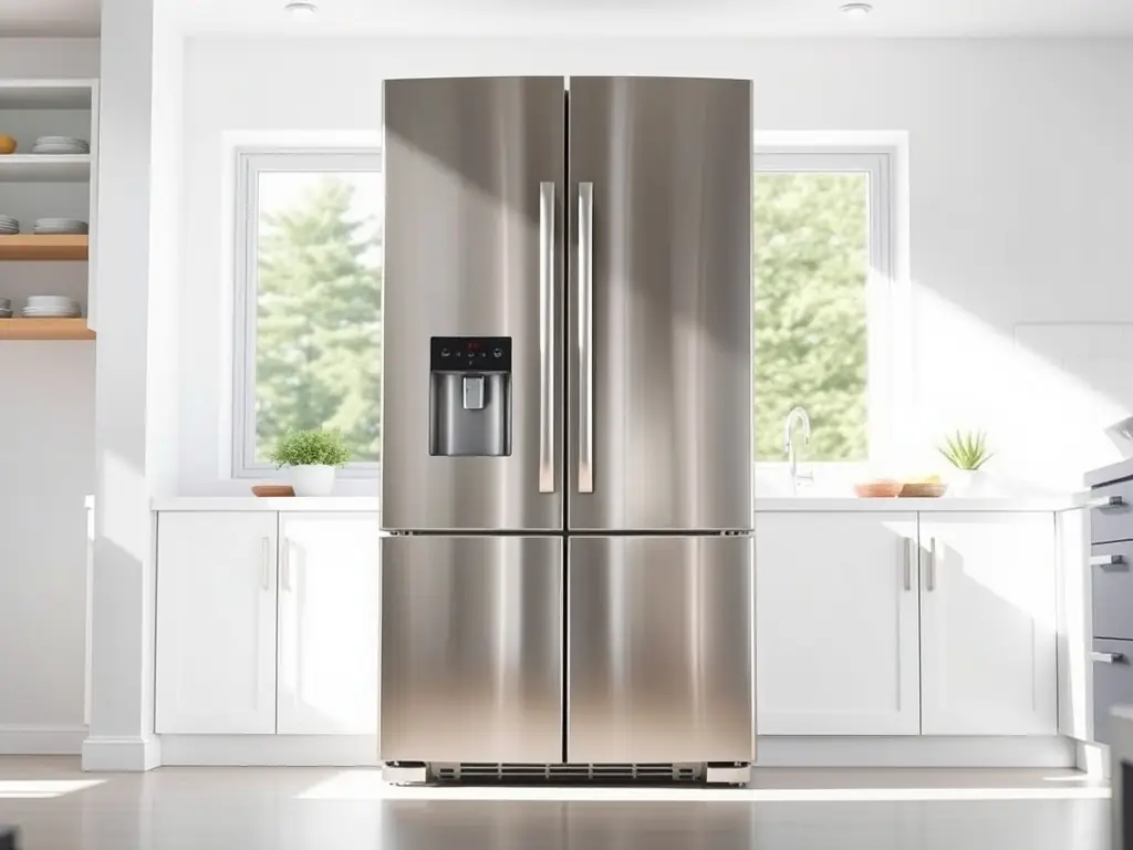 A high-resolution image showcasing a newly installed Sub-Zero refrigerator in a modern, luxury kitchen setting, emphasizing the seamless integration and high-end aesthetic.