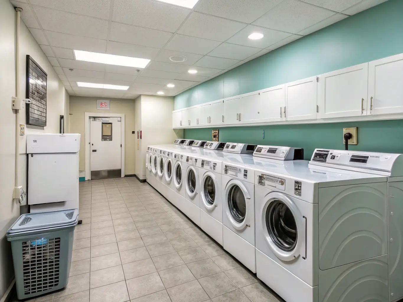 A contemporary laundry room featuring a washer and dryer set installed by Ray & Co Corp, demonstrating the company's expertise in appliance integration.