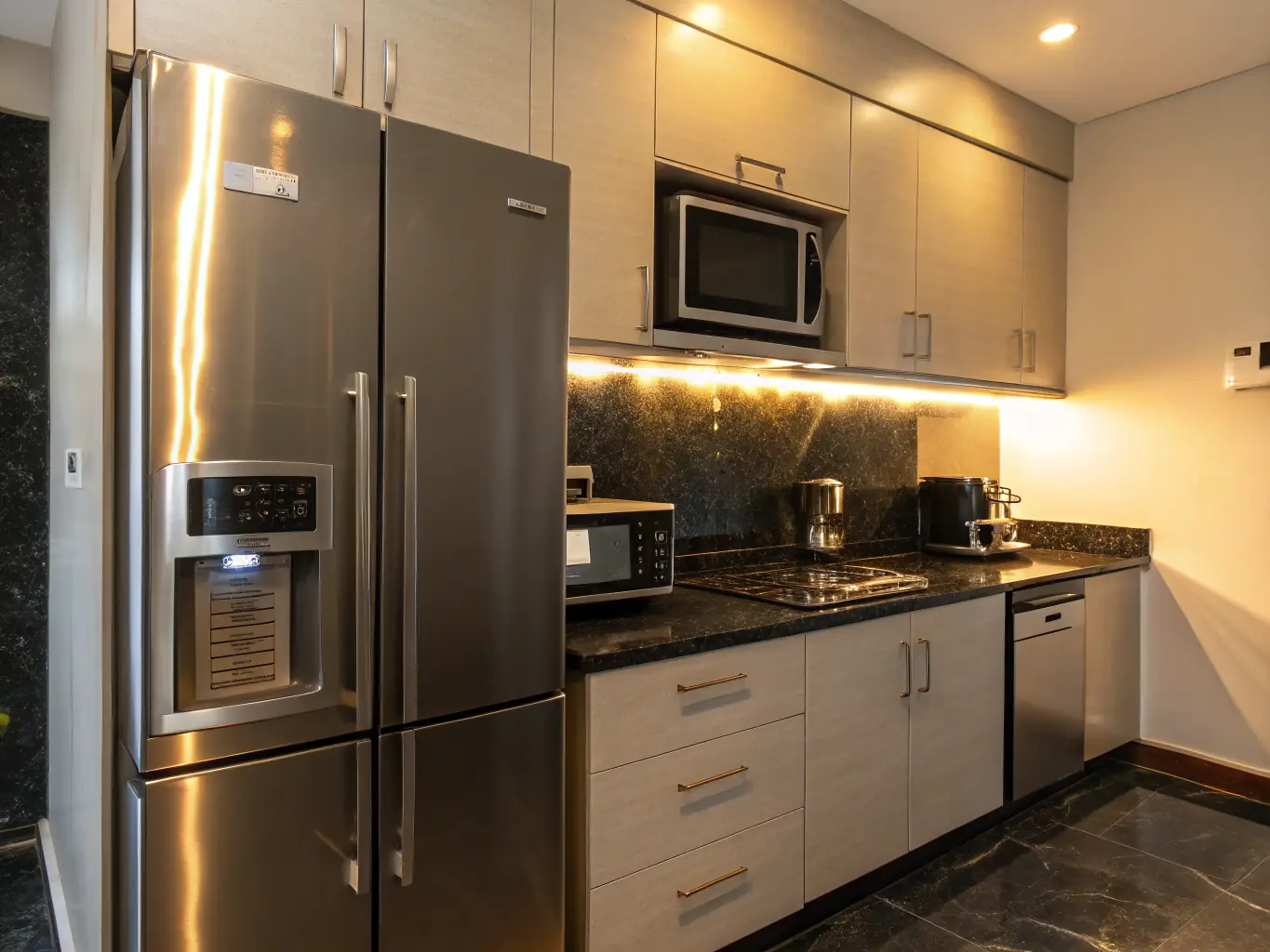 A high-resolution image showcasing a newly installed Sub-Zero refrigerator in a modern, luxury kitchen setting, emphasizing the seamless integration and professional installation quality.